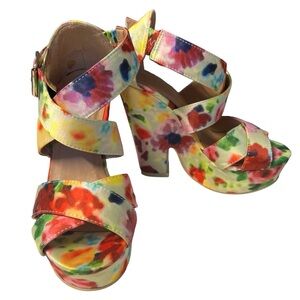 Shoe Dazzle - Womens Floral Platform Wedge Heels Sz 6